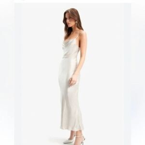 Bardot Slip Dress In Oyster large slit in front adjustable straps maxi